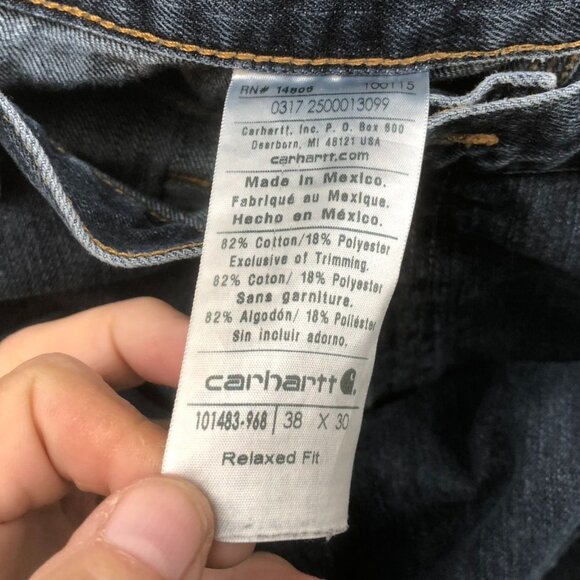 Carhartt Mens Workwear Jeans Size 38x30 Relaxed Fit Blue Denim Casual 101493-968 - Picture 8 of 14